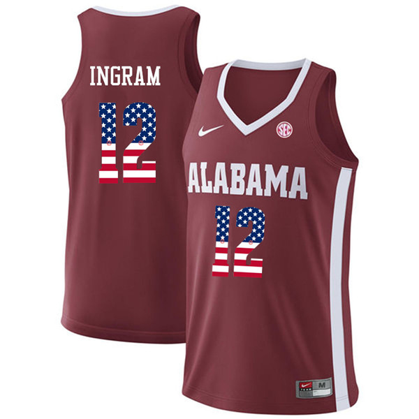Men #12 Dazon Ingram Alabama Crimson Tide USA Flag Fashion College Basketball Jerseys-Crimson